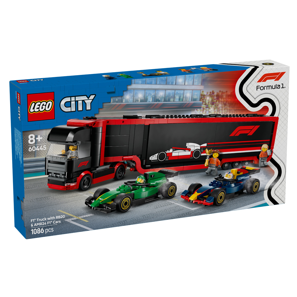 Lego City F1 Truck with RB20 & AMR24 F1 Cars 60445